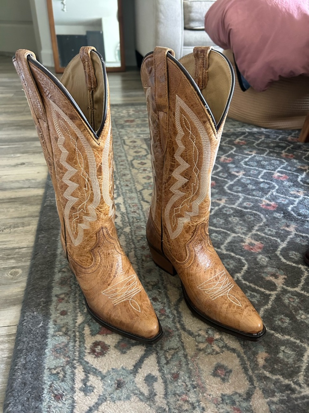 Women's Tan Lace-Up Western Boots with Embroidered Shaft